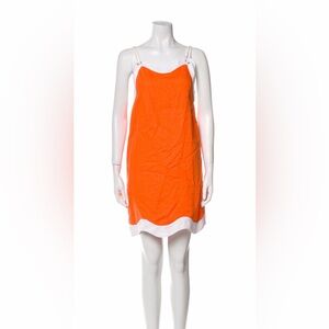 STAUD Orange and White scallop Sleeveless Linen Shift Dress
